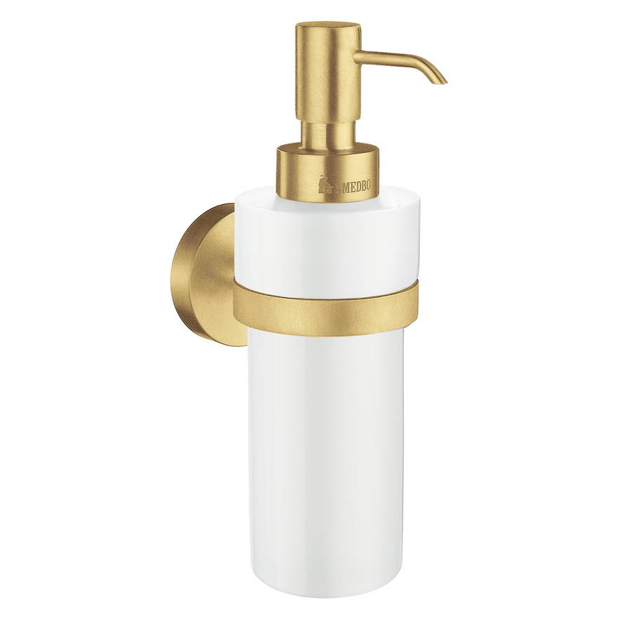 Smedbo Home Brushed Brass Soap Dispenser with Porcelain Container