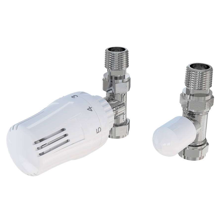 Eastbrook Gloss White Straight Thermostatic Valve with Lockshield