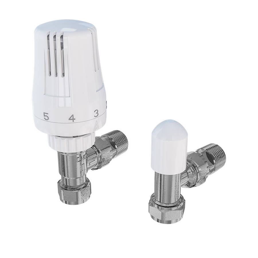 Eastbrook Gloss White Angled Thermostatic Valve with Lockshield