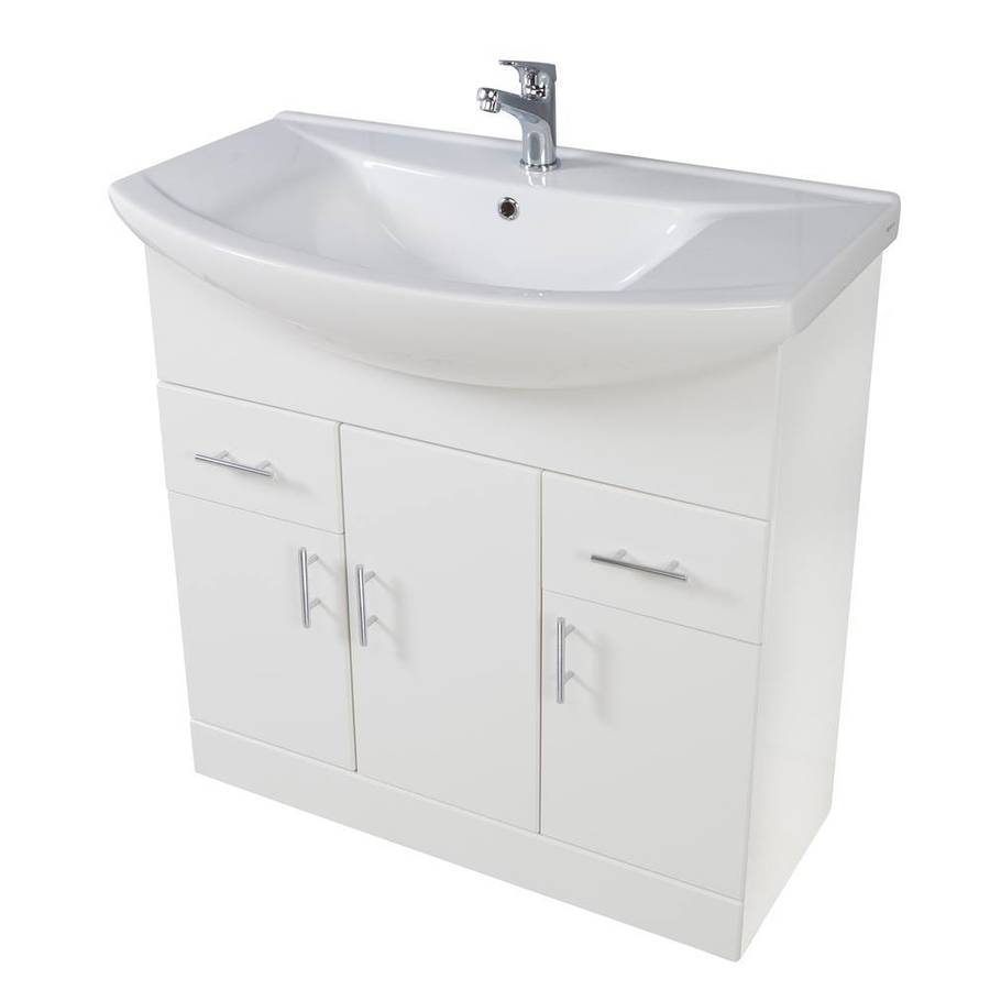 Scudo Lanza 850mm Gloss White Floorstanding Vanity Unit and Basin