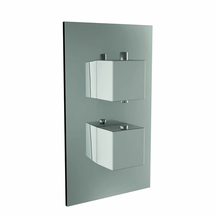 Scudo Chrome Twin Squared Handle Concealed Shower Valve with Diverter