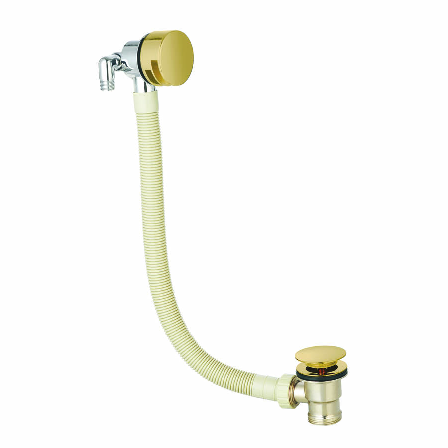Scudo Brushed Brass Round Bath Filler with Waste and Overflow