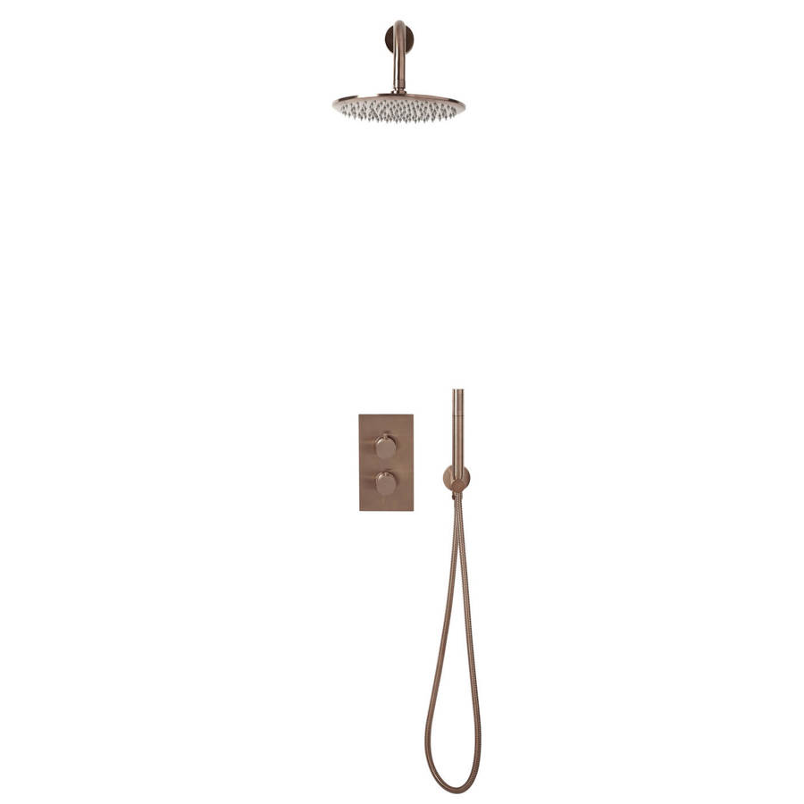 Scudo Core Brushed Bronze Concealed Shower Set with Fixed Head and Handset