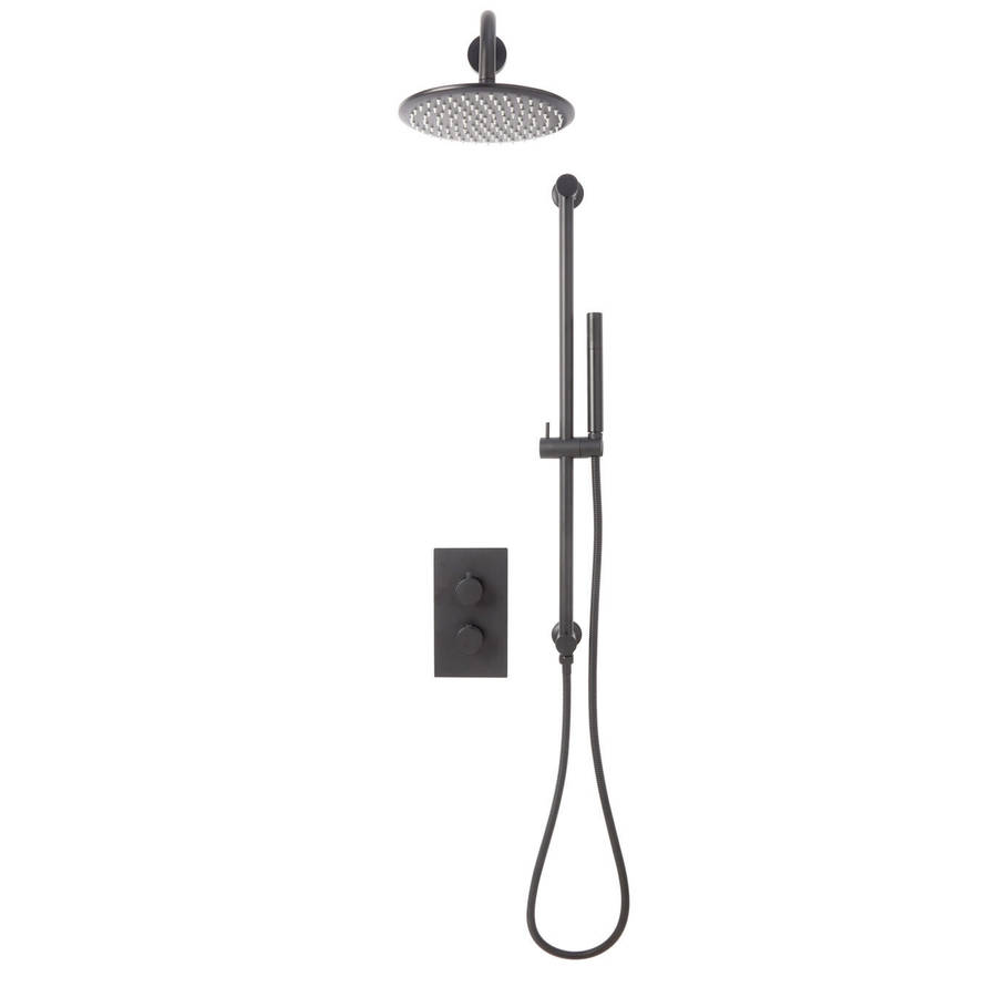 Scudo Core Gunmetal Concealed Shower Set with Fixed Head and Handset Riser Kit
