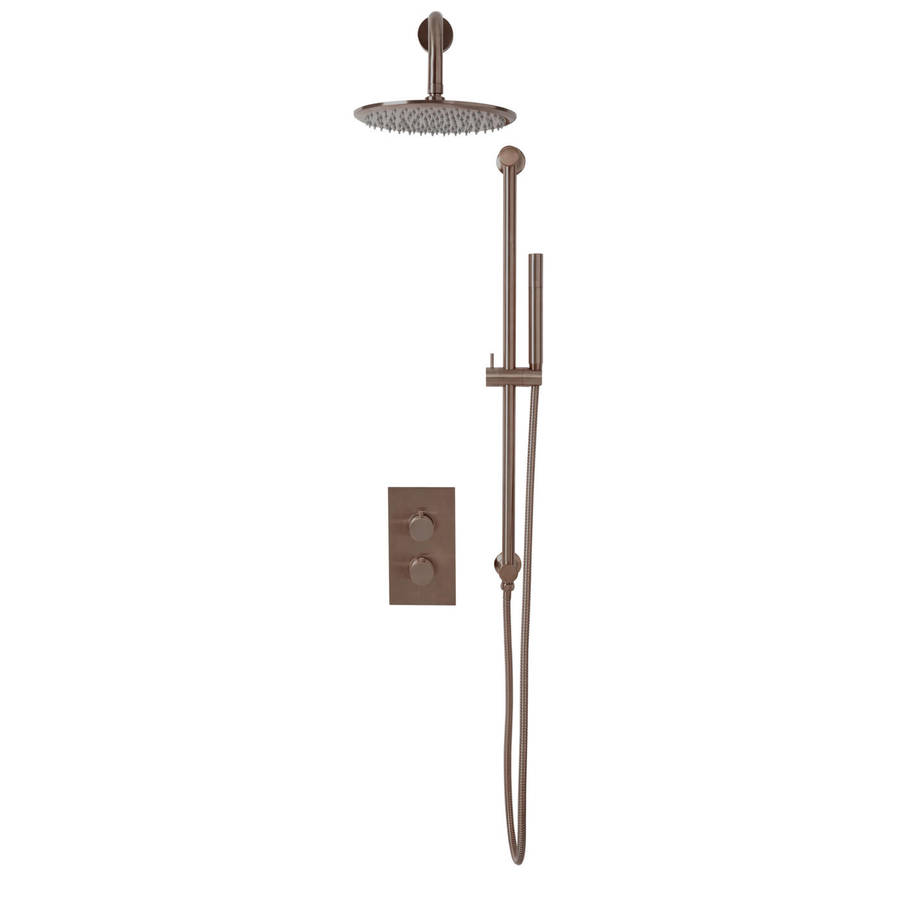 Scudo Core Brushed Bronze Concealed Shower Set with Fixed Head and Handset Riser Kit