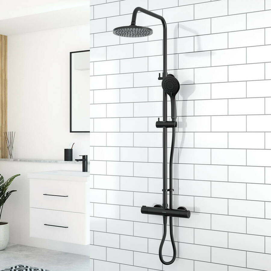 Aqualisa Matt Black Safe Touch Shower Column with Adjustable Head