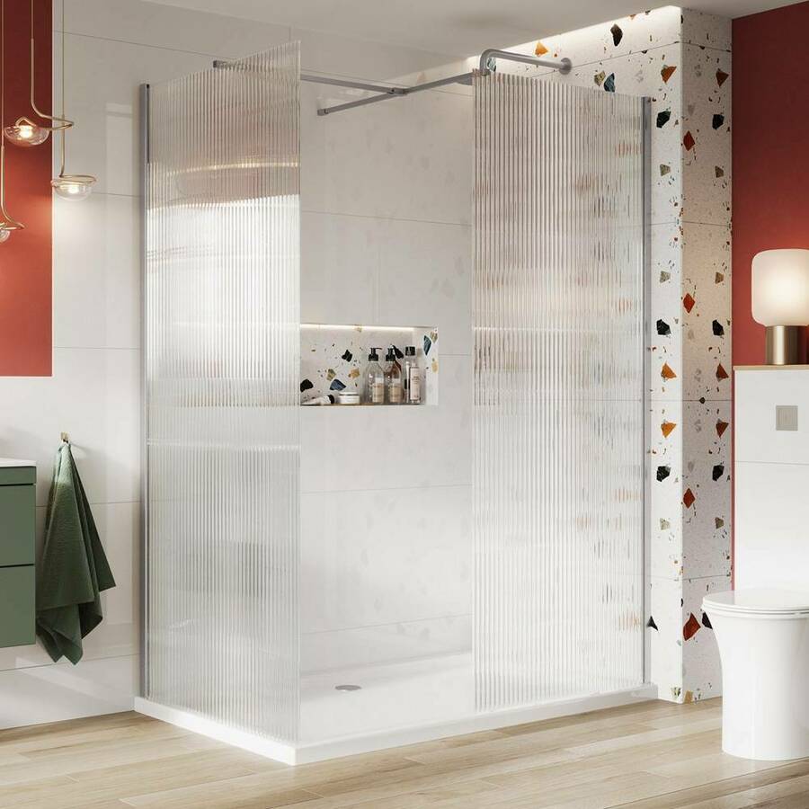 Scudo S8 Chrome 700mm Fluted Glass Wetroom Panel