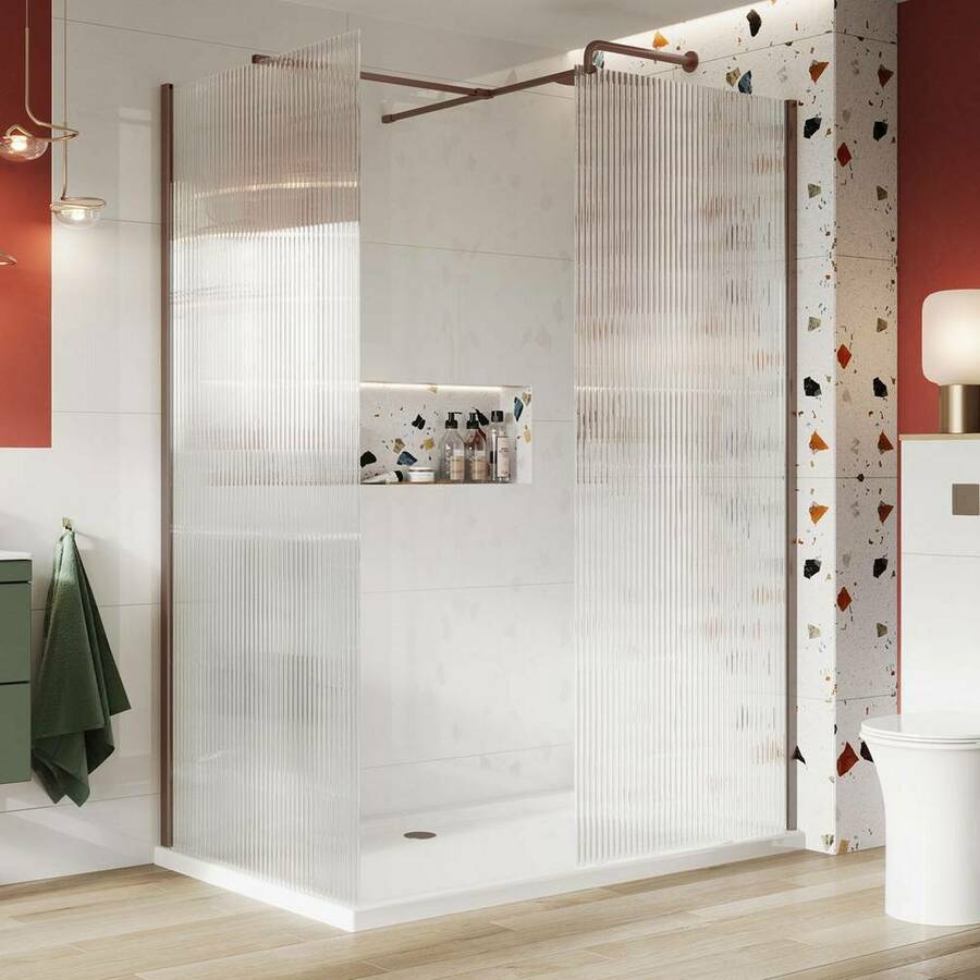 Scudo S8 Brushed Bronze 700mm Fluted Glass Wetroom Panel