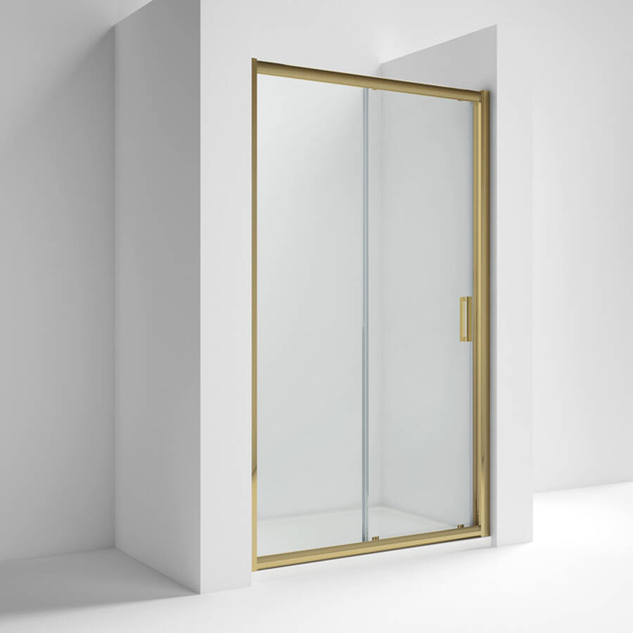 Nuie Rene 1400mm Brass Framed Single Sliding Shower Door