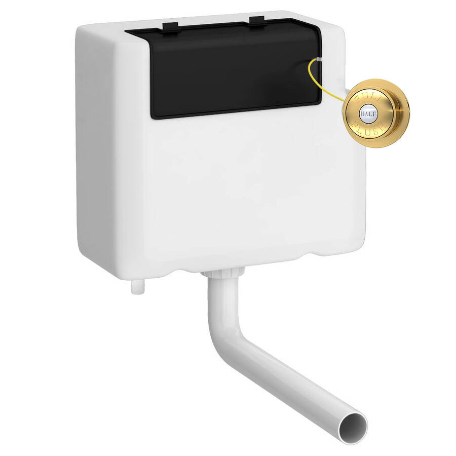 Nuie Concealed Bottom Inlet Dual Flush Cistern with Brass Traditional Flush Button
