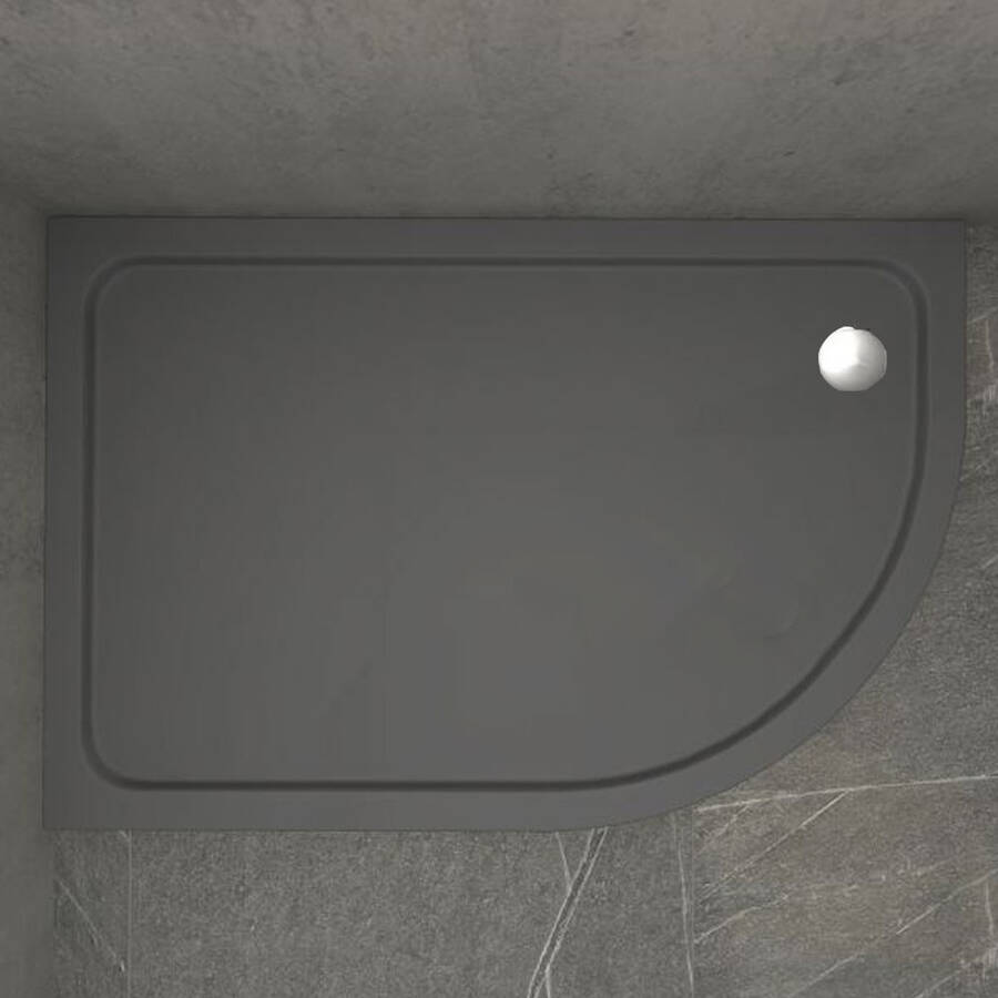 Kudos Kstone 900 x 760mm Anti Slip Slate Grey LH Offset Quadrant Shower Tray