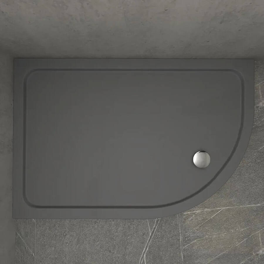 Kudos Kstone 1000 x 800mm Anti Slip Slate Grey LH Offset Quadrant Shower Tray