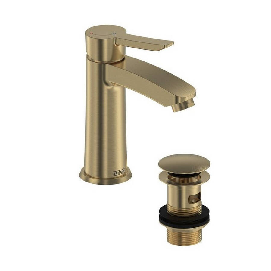 Bristan Apelo Brushed Brass Eco Start Basin Mixer with Clicker Waste