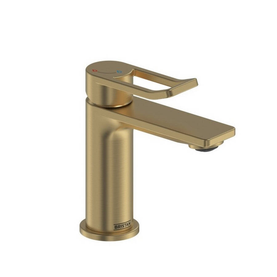 Bristan Saffron Brushed Brass Eco Start Small Basin Mixer with Clicker Waste