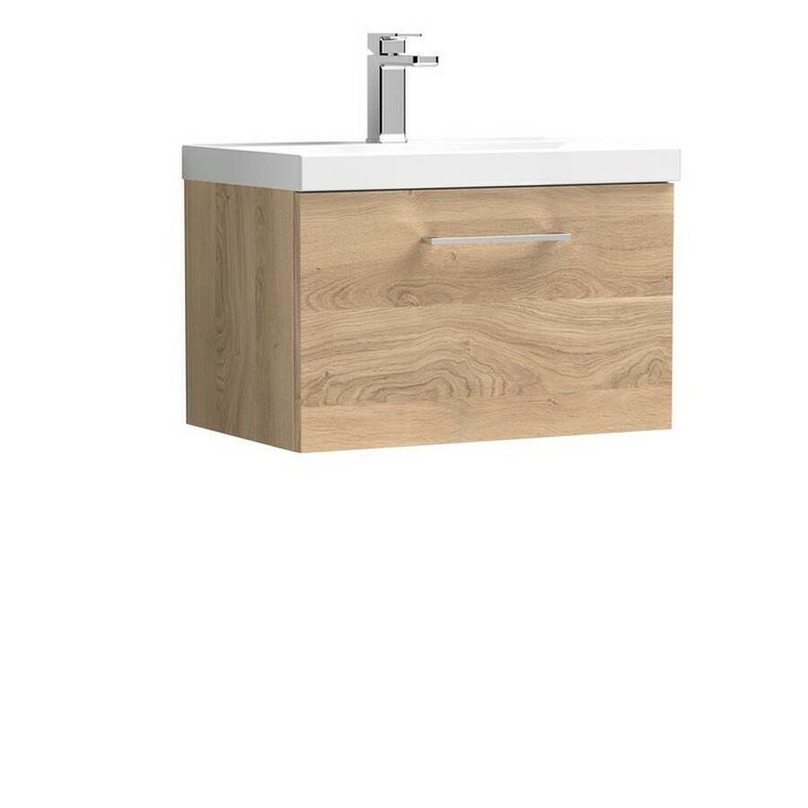 Nuie Arno Bleached Oak 600mm Wall Hung 1 Drawer Vanity Unit