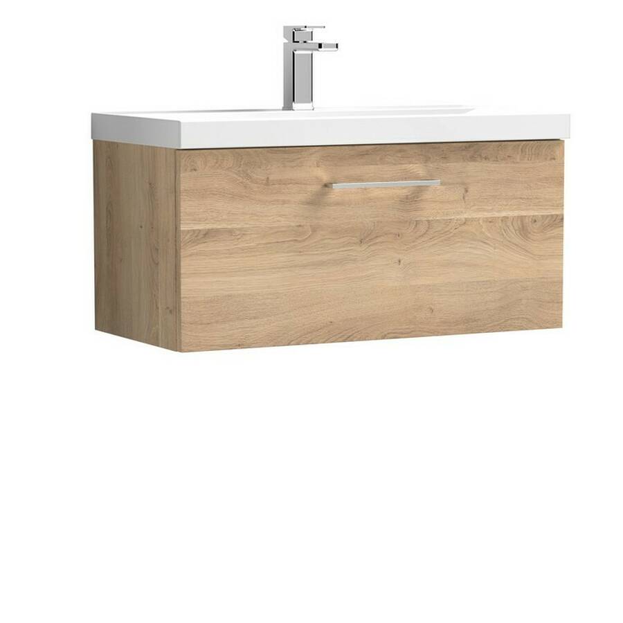Nuie Arno Bleached Oak 800mm Wall Hung 1 Drawer Vanity Unit