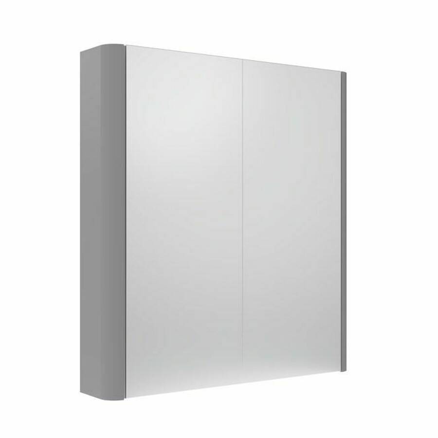 Tavistock Compass 600mm Gloss Light Grey Double Door Mirror Cabinet