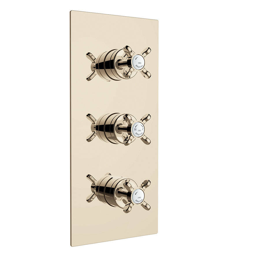 Bristan 1901 Gold Thermostatic Recessed Triple Control Shower Valve with Integral Twin Stopcocks