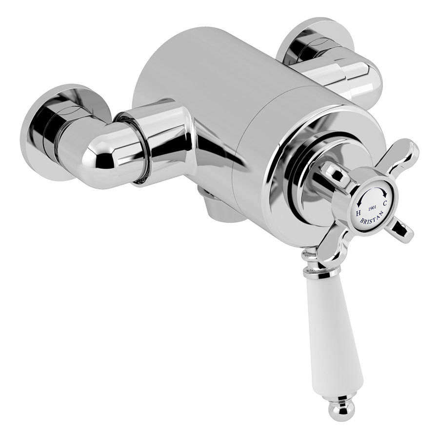 Bristan 1901 Chrome Thermostatic Exposed Dual Control Bottom Outlet Shower Valve with Crosshead Handles