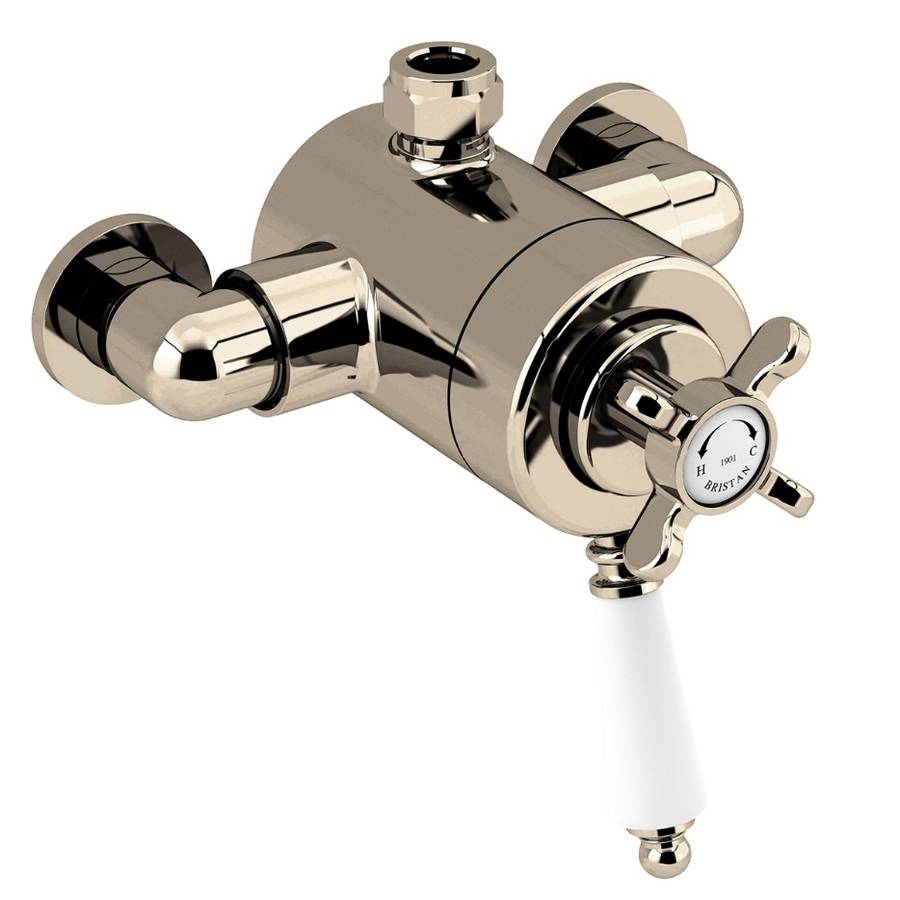 Bristan 1901 Gold Thermostatic Exposed Dual Control Top Outlet Shower Valve with Lever Handles