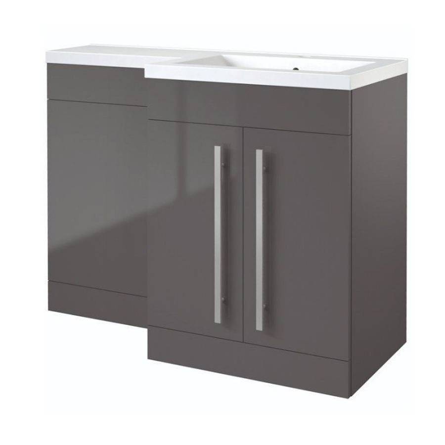 Kartell Matrix 1100mm 2 Door L-Shaped Grey Gloss RH Furniture Pack with Cistern