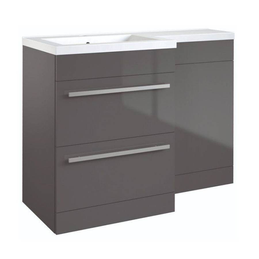 Kartell Matrix 1100mm 2 Drawer L-Shaped Grey Gloss LH Furniture Pack with Cistern
