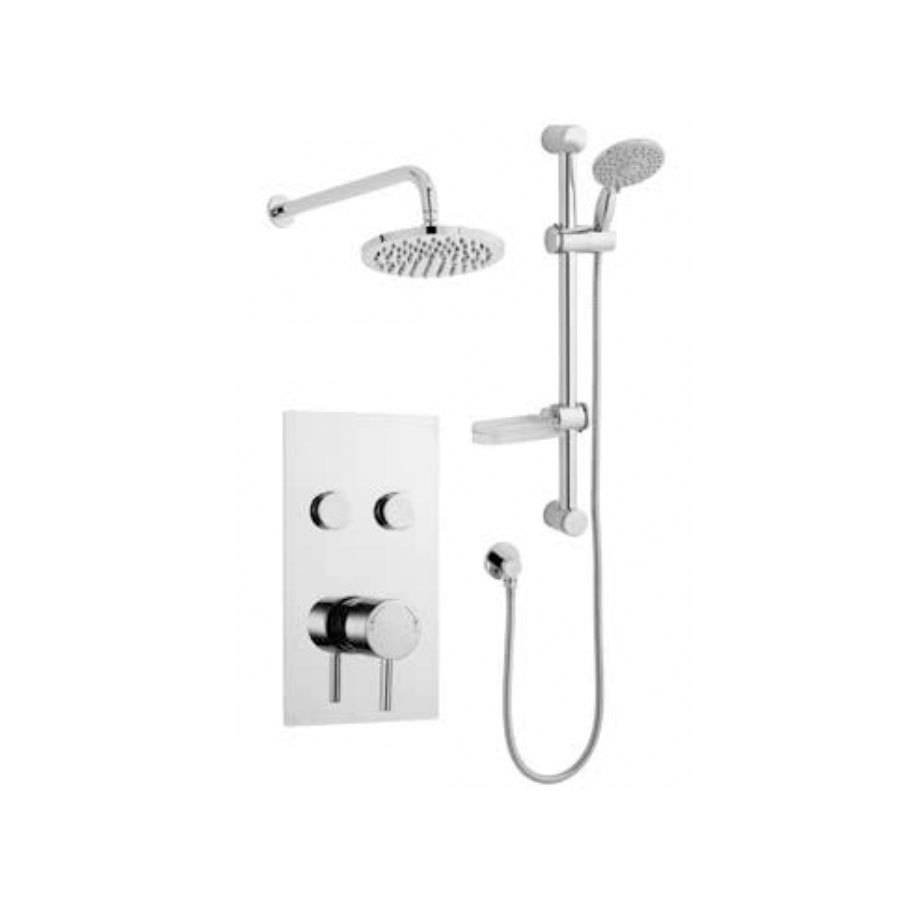 Kartell Plan Twin Round Push Button Thermostatic Concealed Shower Valve with Fixed and Adjustable Heads