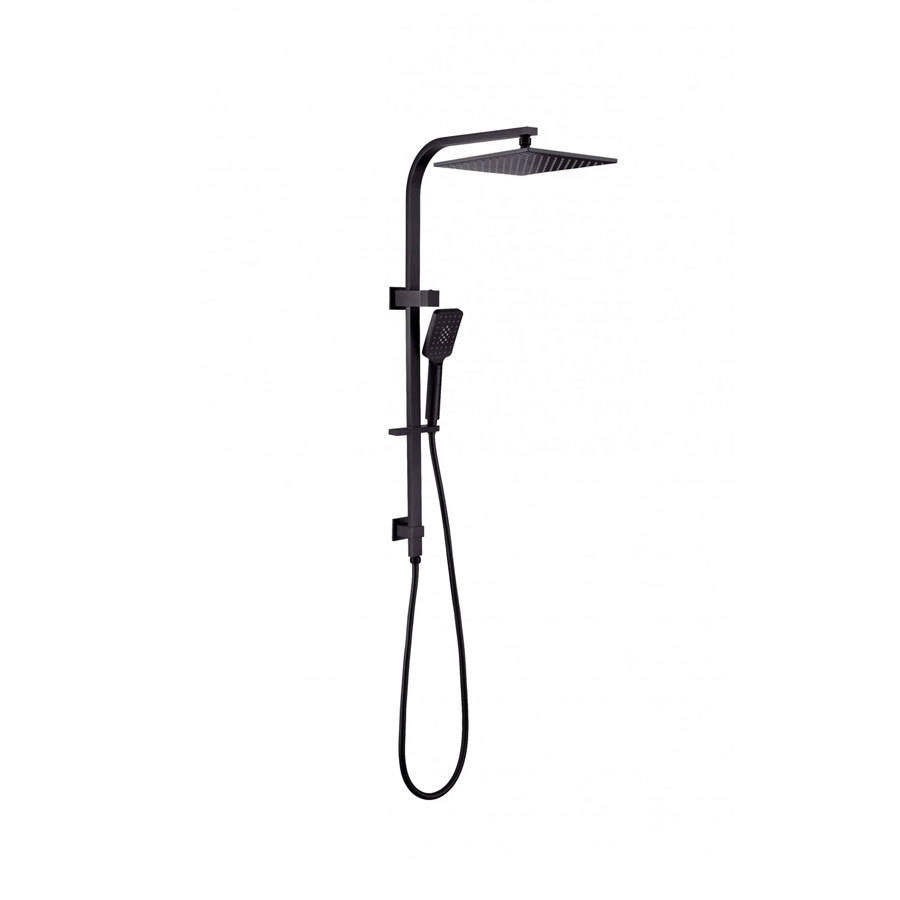 Kartell Nero Square Thermostatic Exposed Bar Shower with Ultra Slim Overhead Drencher and Sliding Handset
