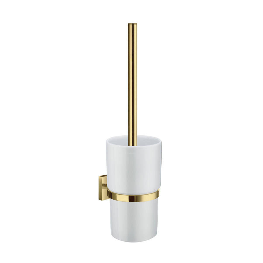 Smedbo House Polished Brass Toilet Brush with Porcelain Container