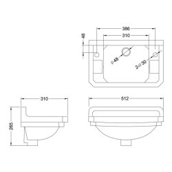 Burlington Edwardian 510mm Two Tap Hole Cloakroom Basin and Bottle Trap Burlington Edwardian 51cm 2 Tap Hole Cloakroom Basin Dimensions