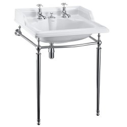 Burlington Classic 650mm Two Tap Hole Basin With Invisible Overflow Chrome Washstand