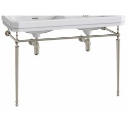 Burlington Edwardian 1200mm Three Tap Hole Double Basin Brushed Nickel Washstand