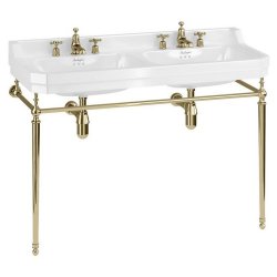 Burlington Edwardian 1200mm Three Tap Hole Double Basin Gold Washstand