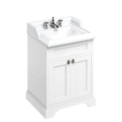 Burlington Freestanding 650mm Matt White Vanity Unit with Doors and Basin Three Tap Hole Basin
