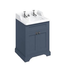 Burlington Freestanding 650mm Blue Vanity Unit with Doors and Basin Two Tap Hole with Invisible Overflow