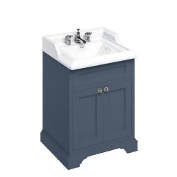 Burlington Freestanding 650mm Blue Vanity Unit with Doors and Basin Three Tap Hole Basin