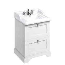 Burlington Freestanding 650mm Matt White Vanity Unit with Drawers and Basin Three Tap Hole Basin