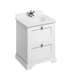 Burlington Freestanding 650mm Matt White Vanity Unit with Drawers and Basin Minerva White Countertop and Basin Bowl