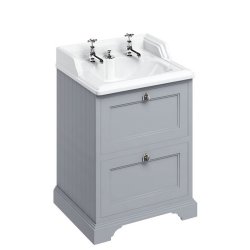 Burlington Freestanding 650mm Classic Grey Vanity Unit with Drawers and Basin Two Tap Hole Basin with Invisible Overflow