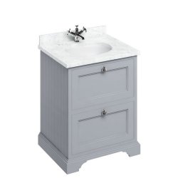 Burlington Freestanding 650mm Classic Grey Vanity Unit with Drawers and Basin Minerva Carrara Countertop and Basin Bowl
