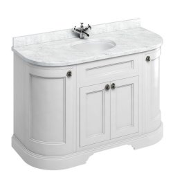 Burlington Freestanding 1340mm Matt White Curved Vanity Unit with Doors and Basin Minerva Carrara Countertop and Basin Bowls