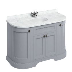 Burlington Freestanding 1340mm Classic Grey Curved Vanity Unit with Doors and Basin Minerva Carrara Countertop and Basin Bowls