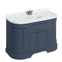 Burlington Freestanding 1340mm Blue Curved Vanity Unit with Doors and Basin Minerva Carrara Countertop and Basin Bowls