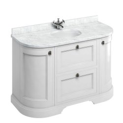 Burlington Freestanding 1340mm Matt White Curved Vanity Unit with Drawers and Basin Minerva Carrara Countertop and Basin Bowls