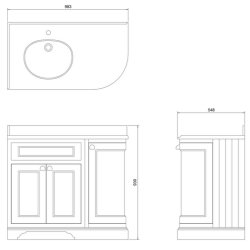 Burlington Freestanding 980mm Matt White LH Curved Vanity Unit with Doors and Basin Burlington Freestanding 980mm Matt White LH Curved Vanity Unit with Doors and Basin Dimensions
