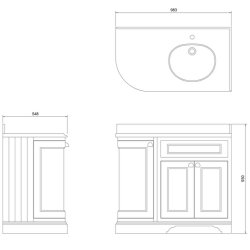 Burlington Freestanding 980mm Sand RH Curved Vanity Unit with Doors and Basin Burlington Freestanding 980mm Sand RH Curved Vanity Unit with Doors and Basin Dimensions