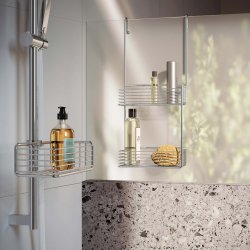 Smedbo Sideline Chrome Shower Riser Rail Shower Basket
