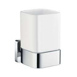 Smedbo Ice Polished Holder with Porcelain Tumbler in Chrome