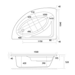 Beaufort Lundy RH 1500 x 1040mm 5mm Offset Corner Bath
