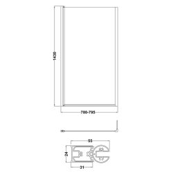 Nuie Pacific 6mm Satin Black L Shaped Hinged Bath Screen with Fixed Return